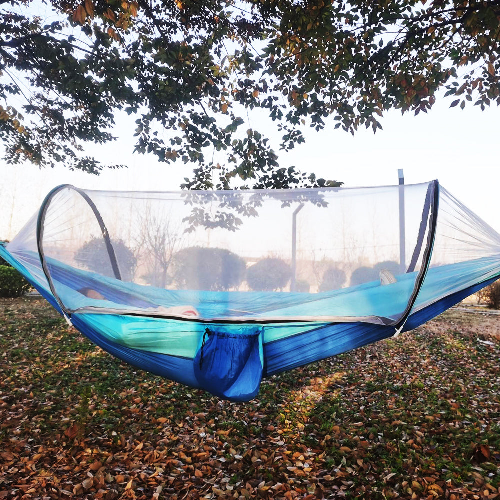 Outdoor Pop Up Hammock Bed With Mosquito Net Camping Swing for 1 or 2 Person Blue