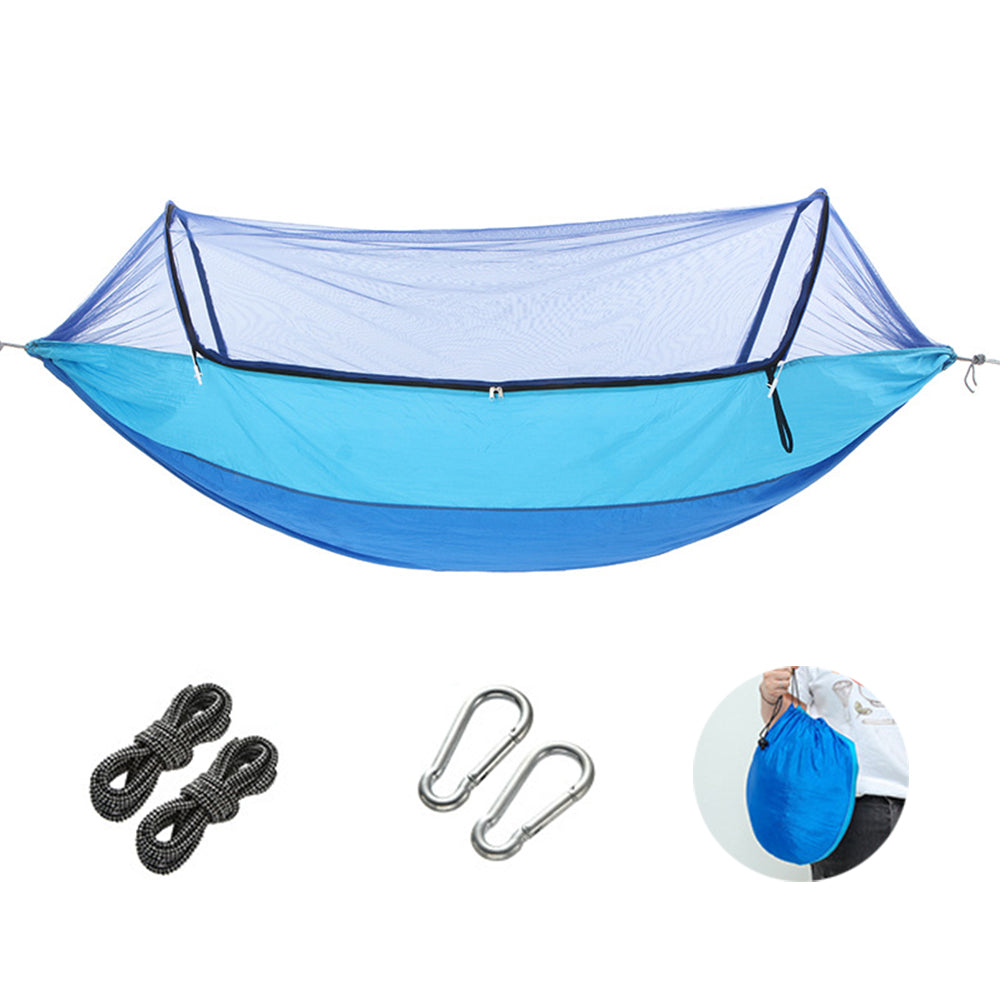 Outdoor Pop Up Hammock Bed With Mosquito Net Camping Swing for 1 or 2 Person Sky Blue