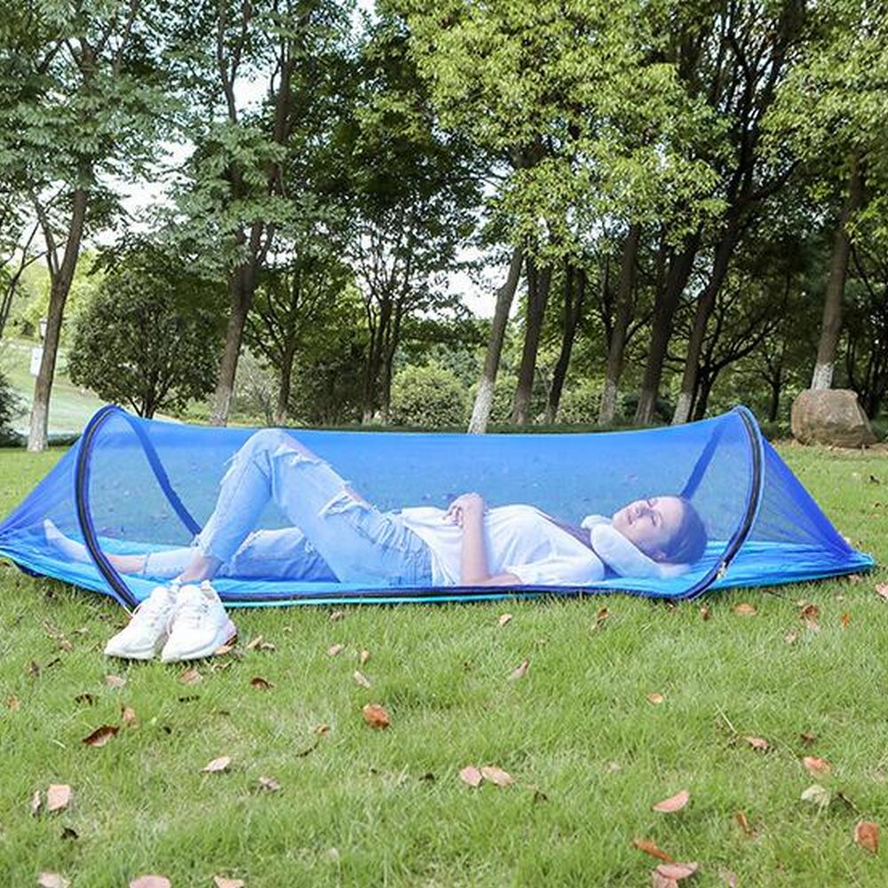 Outdoor Pop Up Hammock Bed With Mosquito Net Camping Swing for 1 or 2 Person Sky Blue