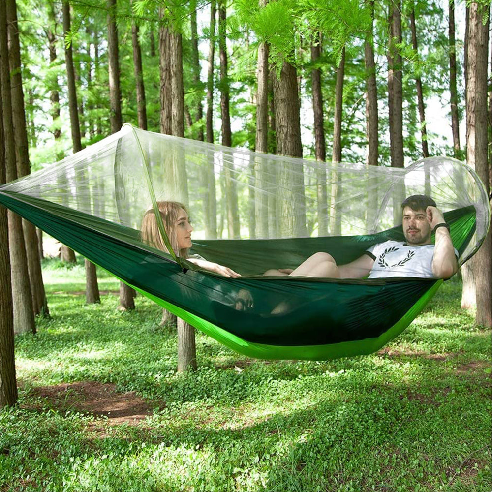 Outdoor Pop Up Hammock Bed With Mosquito Net Camping Swing for 1 or 2 Person Green