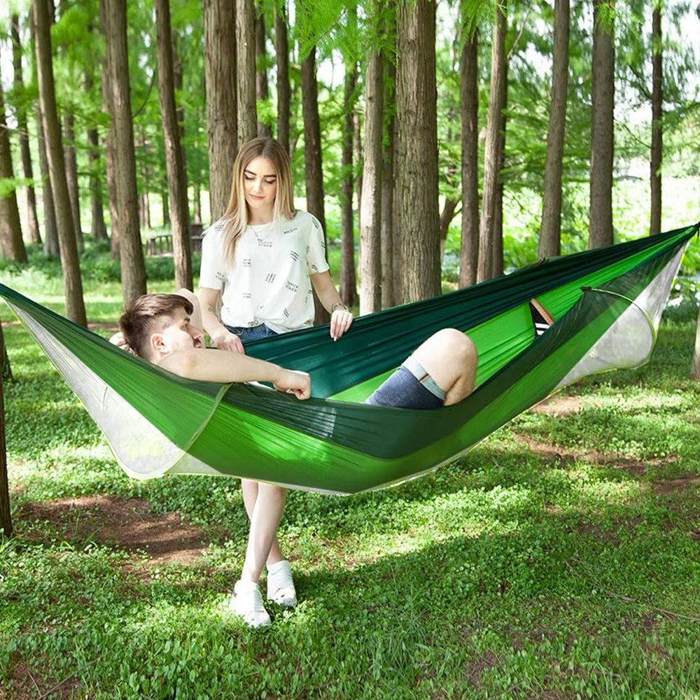 Outdoor Pop Up Hammock Bed With Mosquito Net Camping Swing for 1 or 2 Person Green