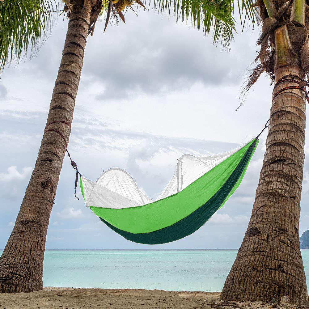 Outdoor Pop Up Hammock Bed With Mosquito Net Camping Swing for 1 or 2 Person Green