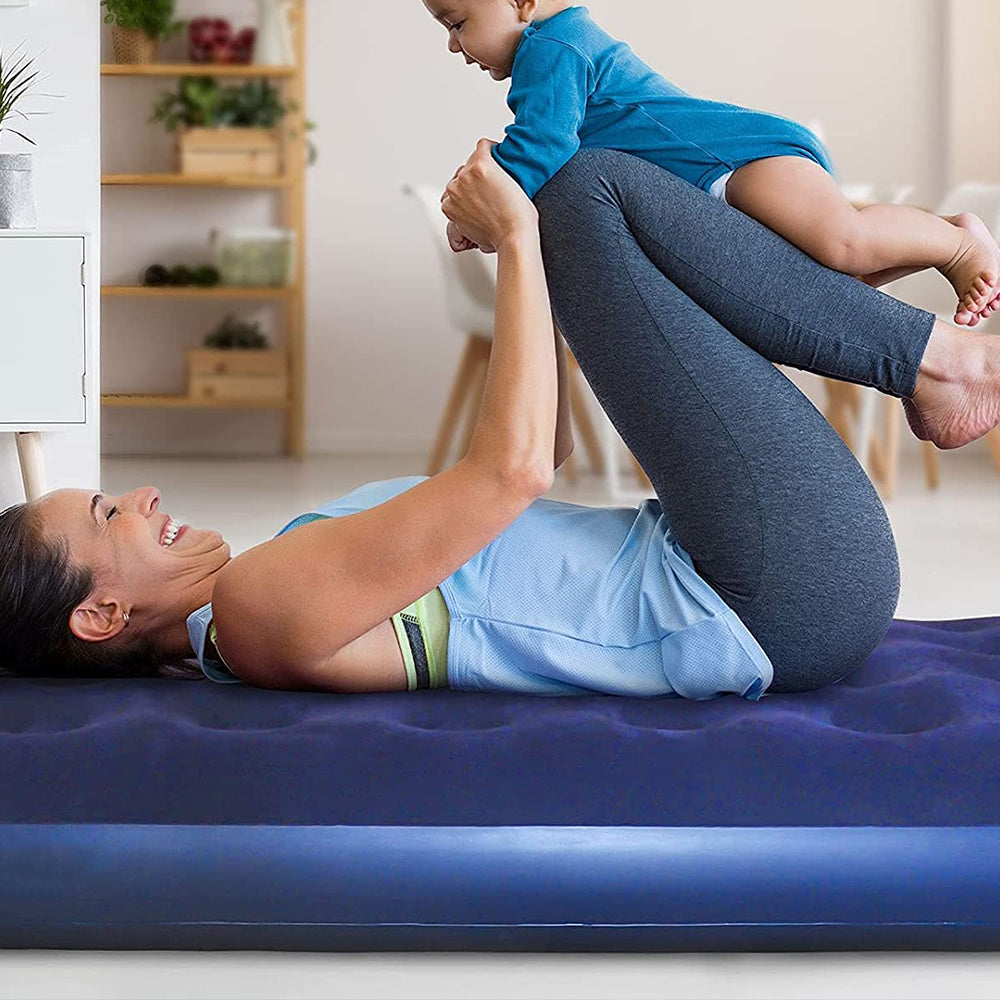 Navy Blue Portable Single Inflatable Mattress Camping Outdoor Air Bed