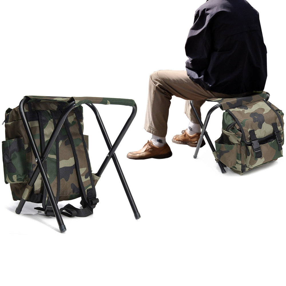 2 In 1 Backpack Chair Foldable Camping Chair Hiking Bag with Sided Pocket