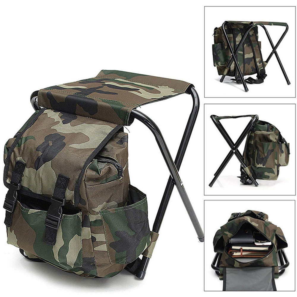 2 In 1 Backpack Chair Foldable Camping Chair Hiking Bag with Sided Pocket