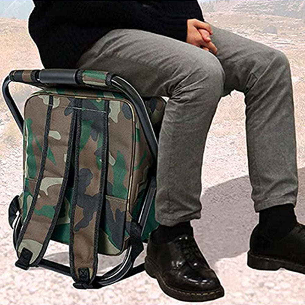 2 In 1 Backpack Chair Foldable Camping Chair Hiking Bag with Sided Pocket