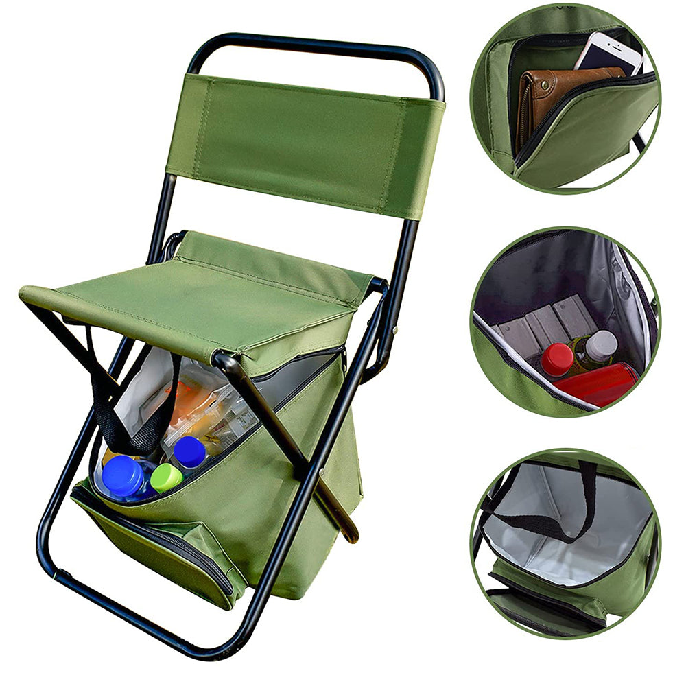 3 in 1 Portable Cooler Backpack Chair Camping Stool Fishing Chair with Backrest