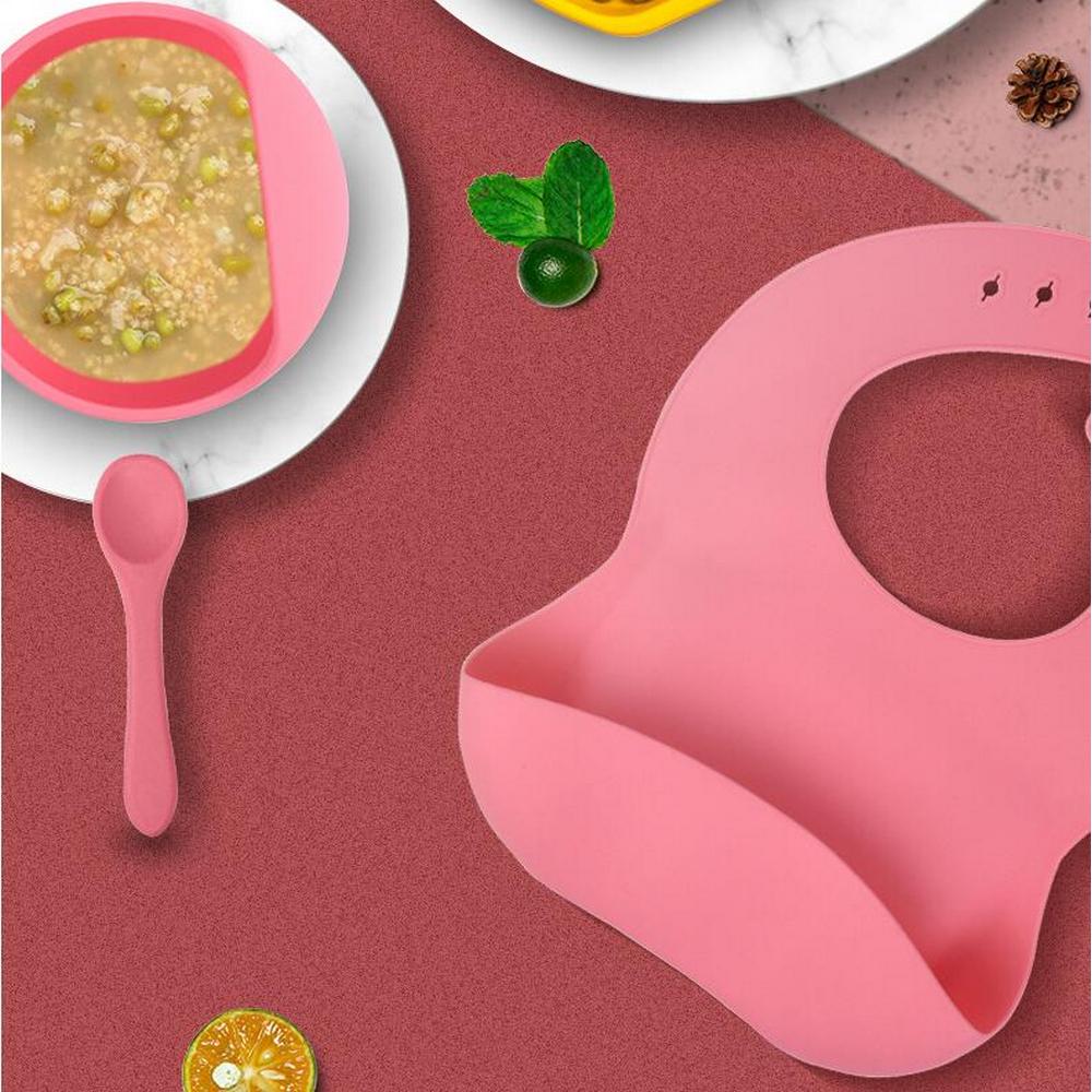 FDA Certified 5Pcs Kids Silicone Kids Feeding Set Pink