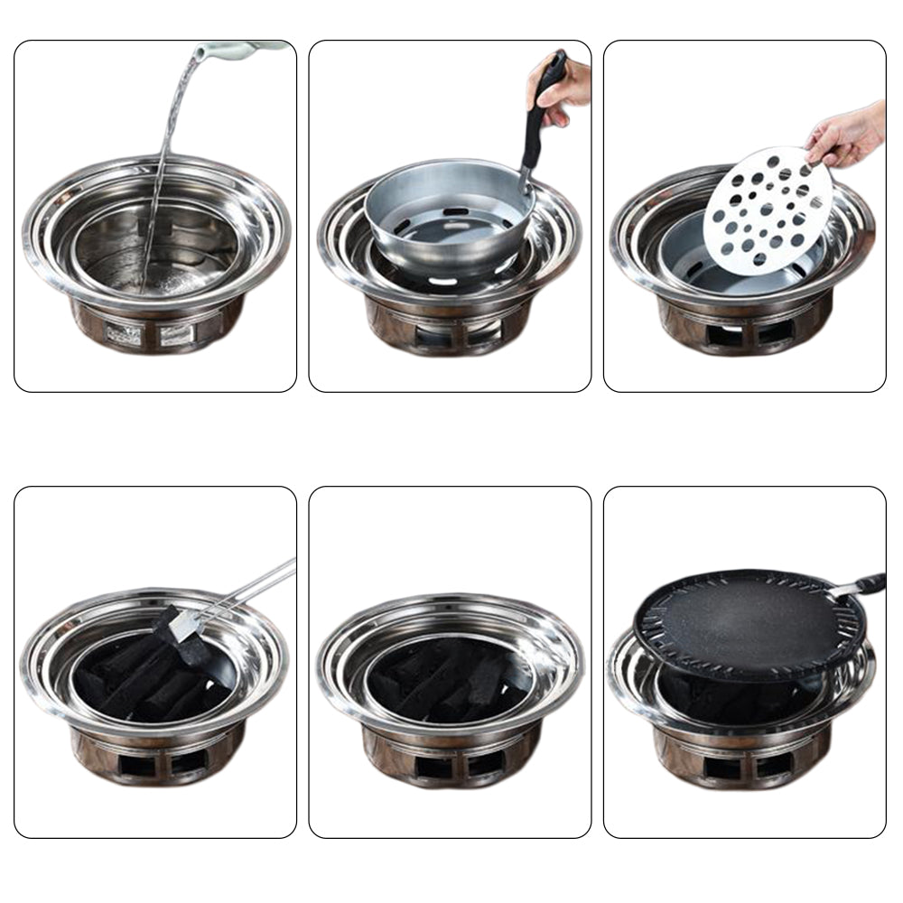 7Pcs Non-Stick BBQ Grill Pan Set Charcoal Barbecue Cooking Tool for Korean BBQ