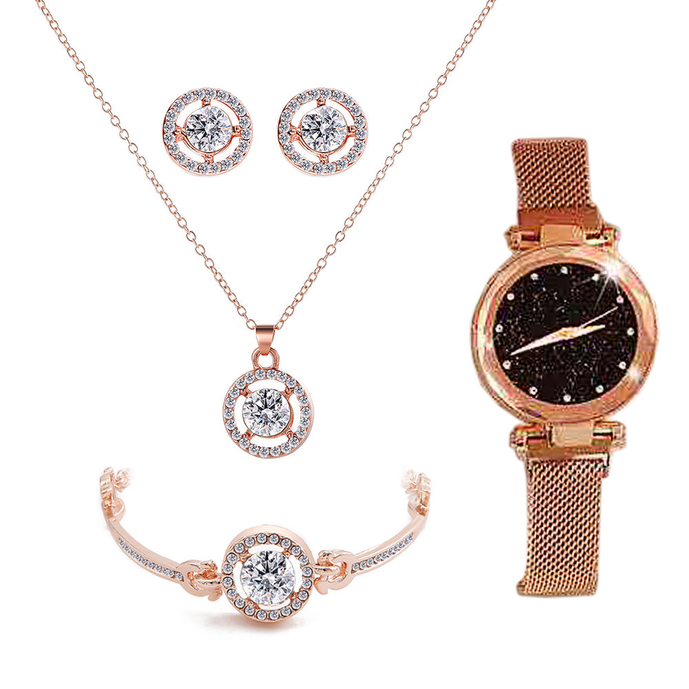 Women Watch Bracelet Necklace Earrings Set Jewellery Kit Style A B
