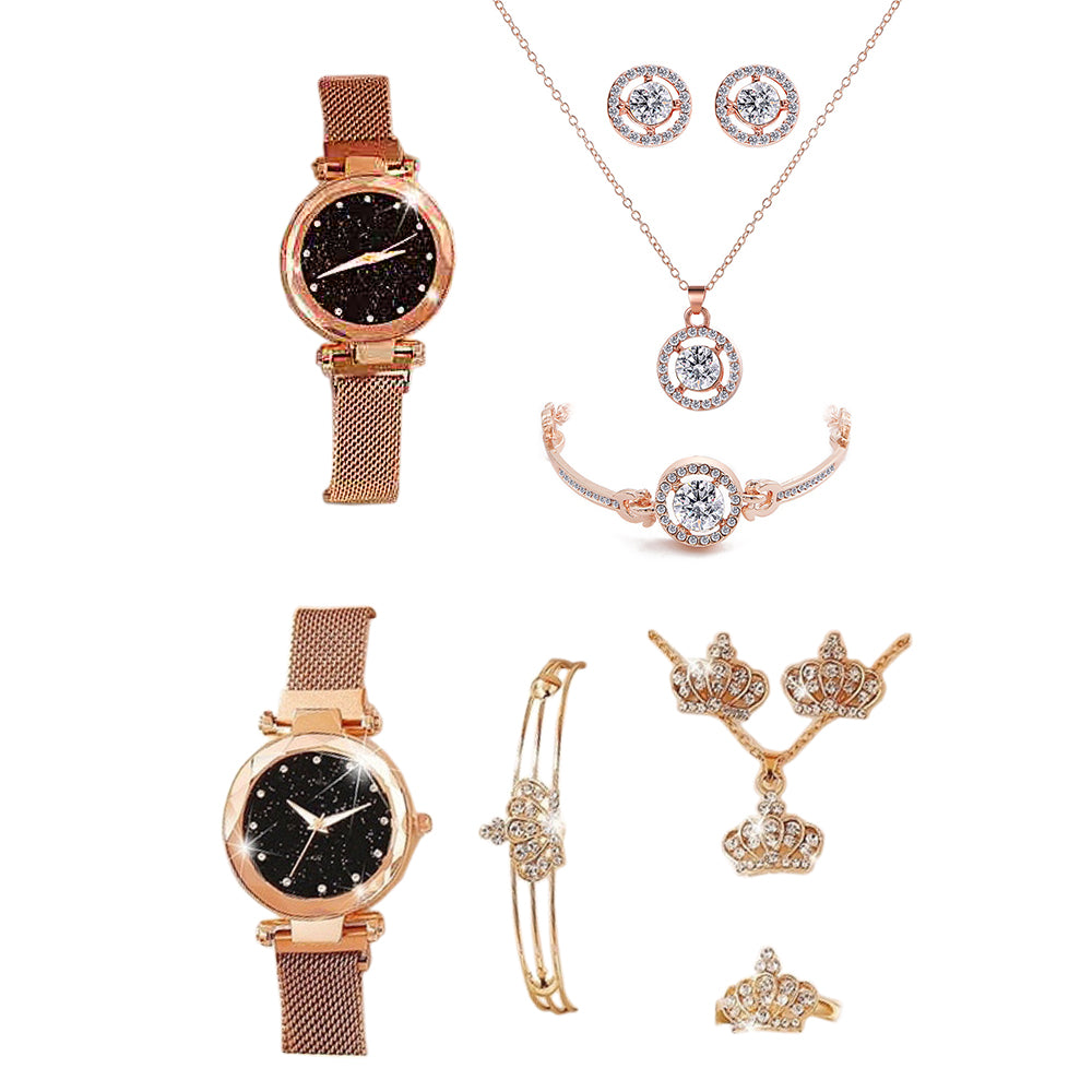 Women Watch Bracelet Necklace Earrings Set Jewellery Kit Style A B