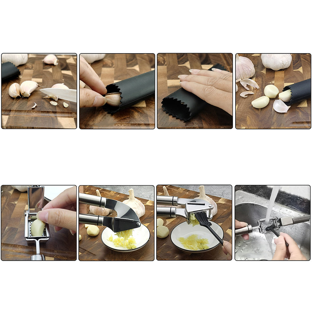 Kitchen Garlic Crusher Stainless Steel Garlic Press Mincer Peeler Set