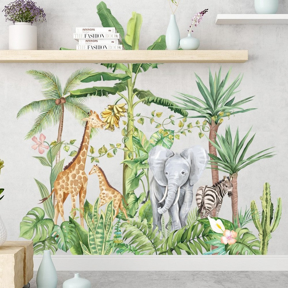 2X Self-Adhesive Tropical Rainforest Cartoon Animals Wall Sticker Home Decor