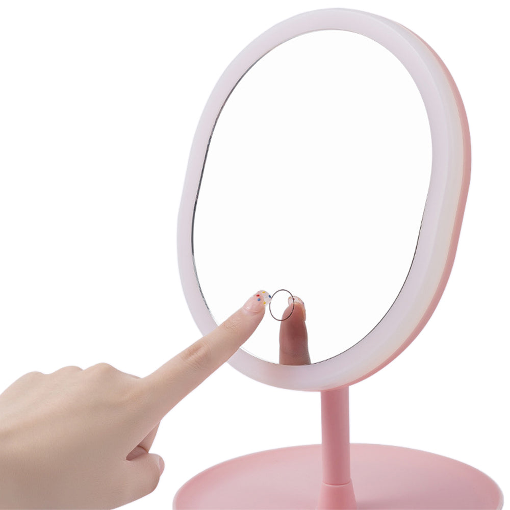 Rechargeable LED Light Touch Screen Dimming Makeup Vanity Mirror with Round Tray
