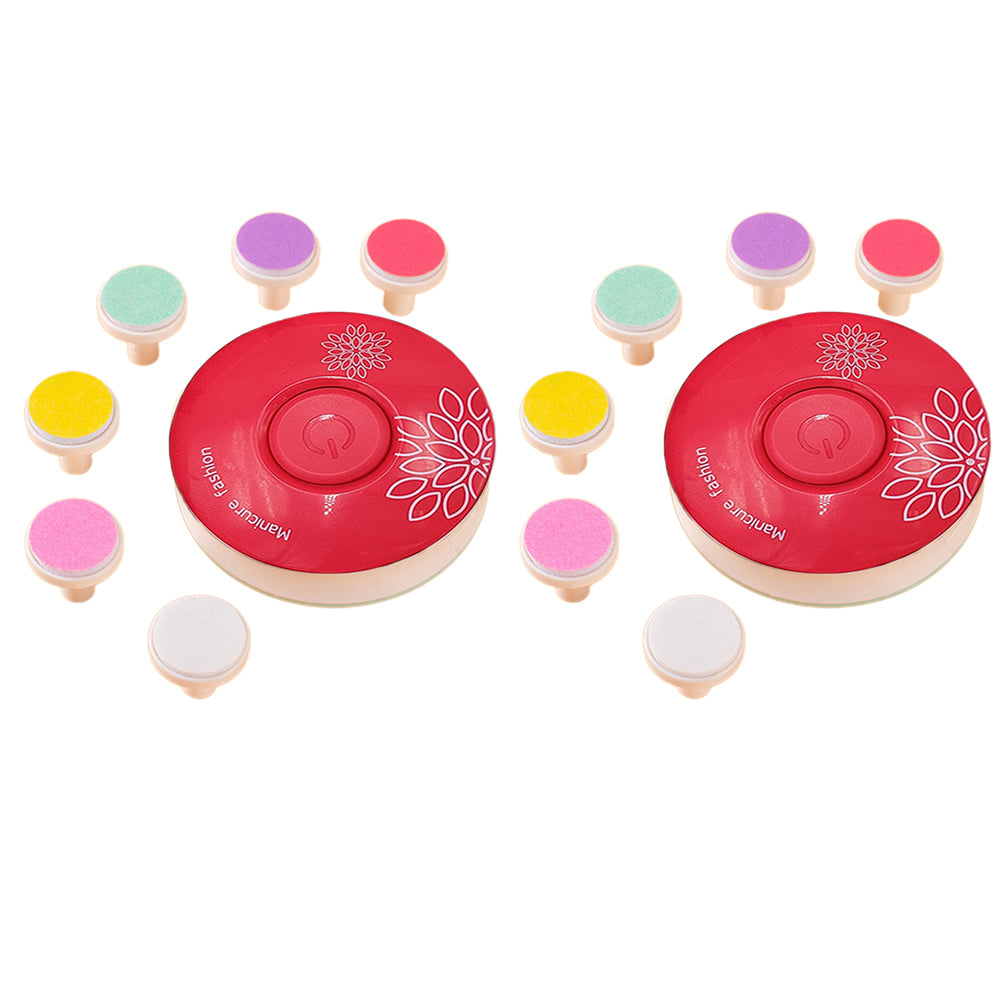 2X Red Electric Nail Trimmer Nail Polisher Nail File with 6 Grinding Heads