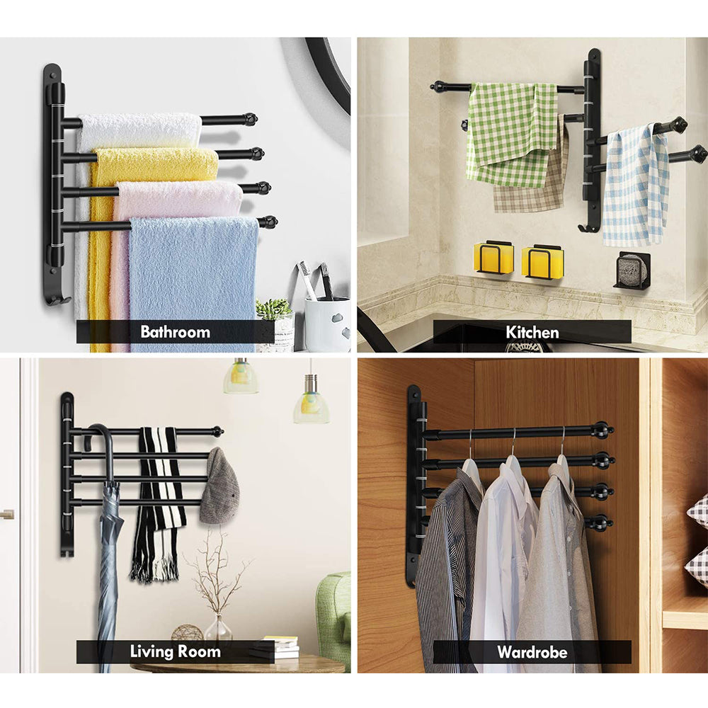 Swivel Towel Bar 4 Rods Wall Mounted Towel Rack Holder Bathroom Hanger Shelf