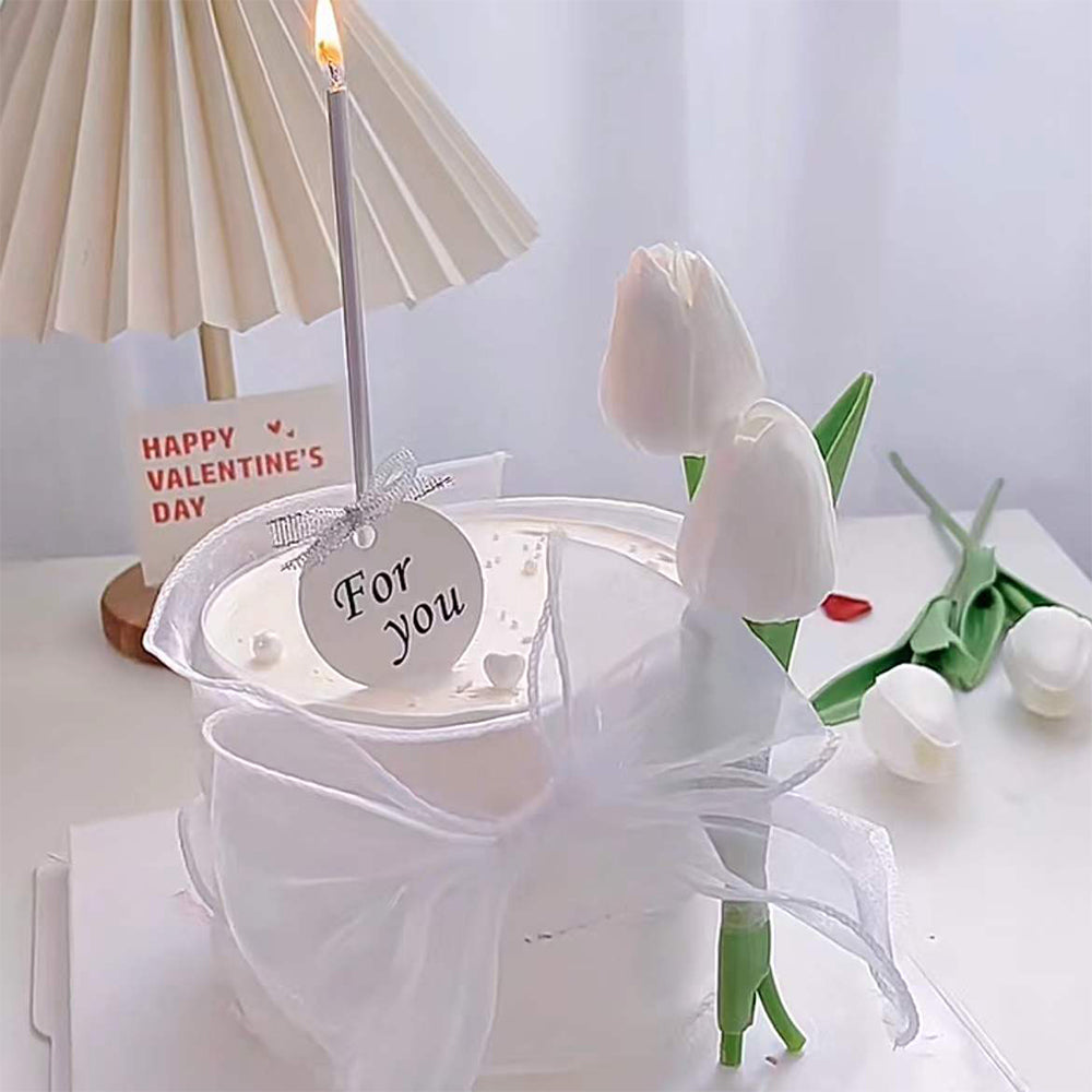 4Pcs Simulation Tulip Cake Topper 2Pcs Ribbon Cake Surrounding Edge Decoration