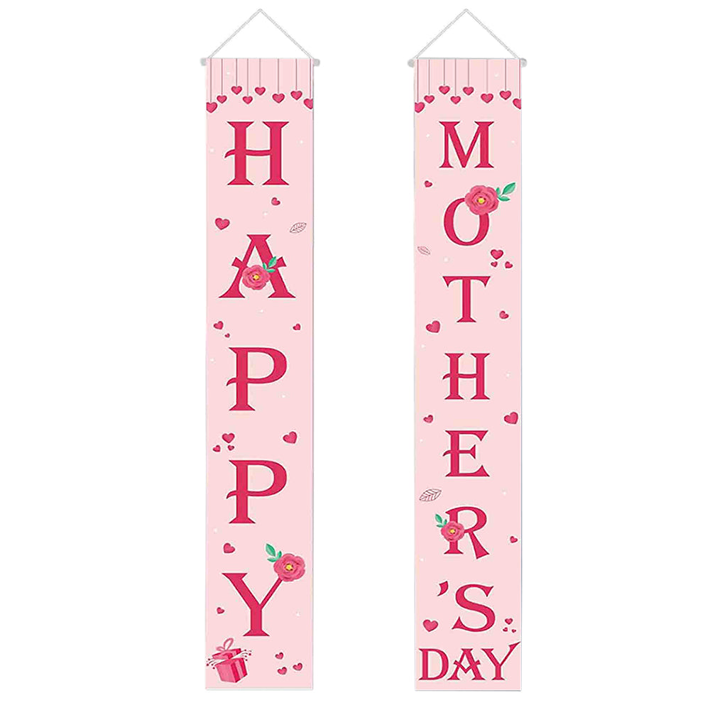 2 Pairs Happy Mothers Day Banner Porch Sign Banners Sunflower Wall Hanging