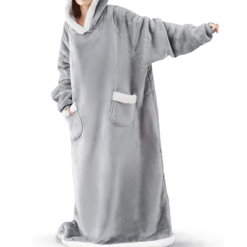 Unisex Sherpa Hoodie Blanket Hooded Oversized Wearable Throw Blanket Grey
