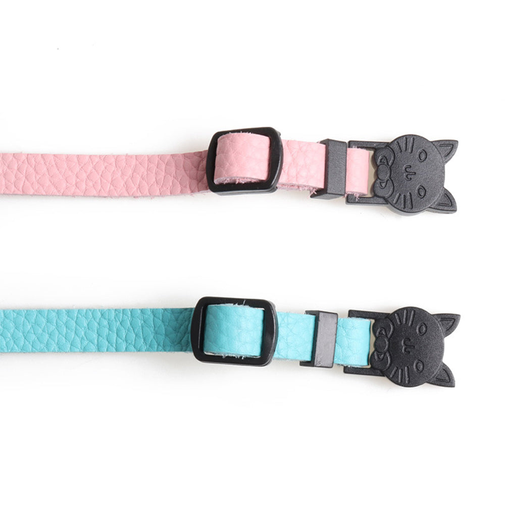 5Pcs Genuine Leather Pet Collar Adjustable Collar with Bell for Cat Puppy