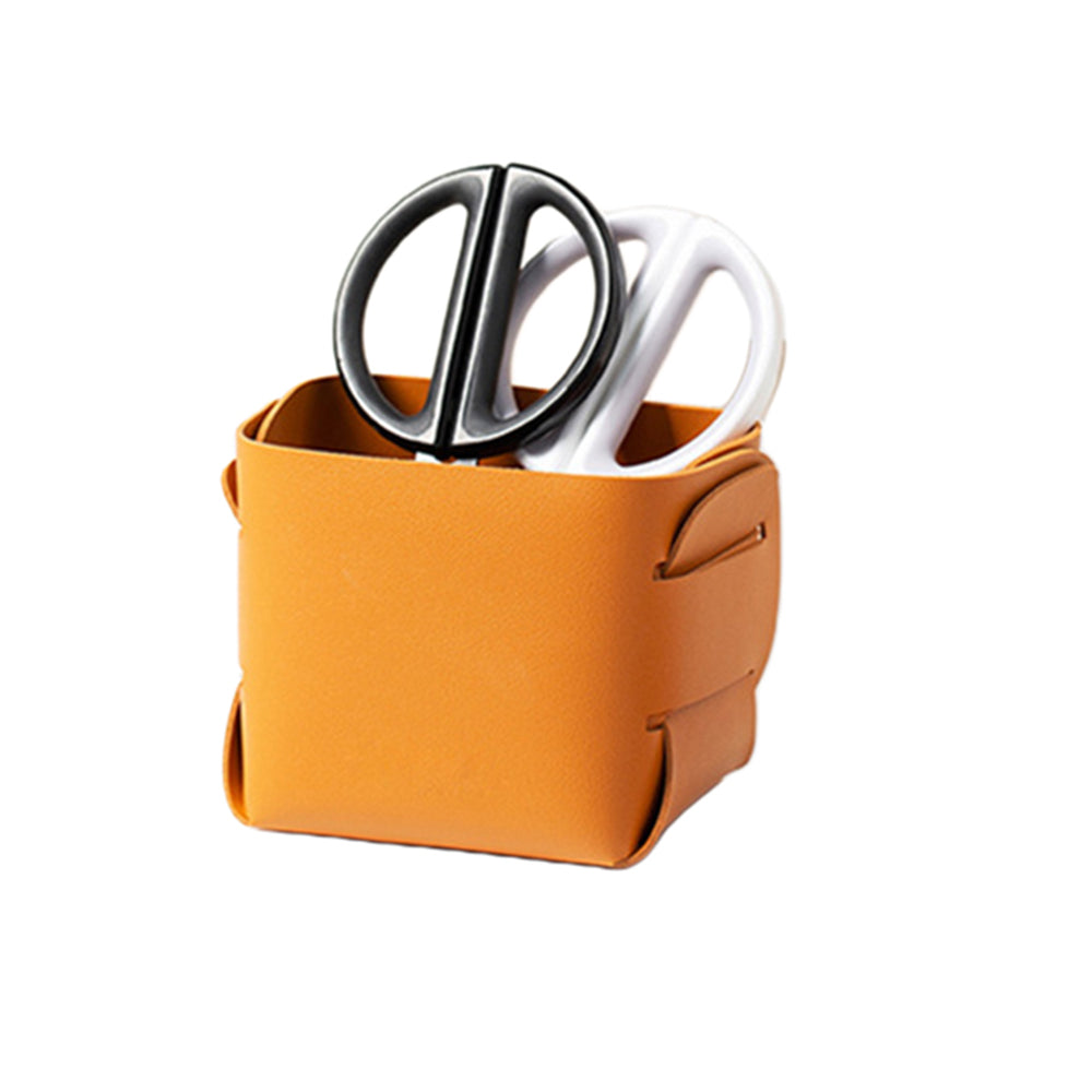 2X Makeup Brush Organizer Desktop Storage Leather Basket Pen Storage Bag Brown