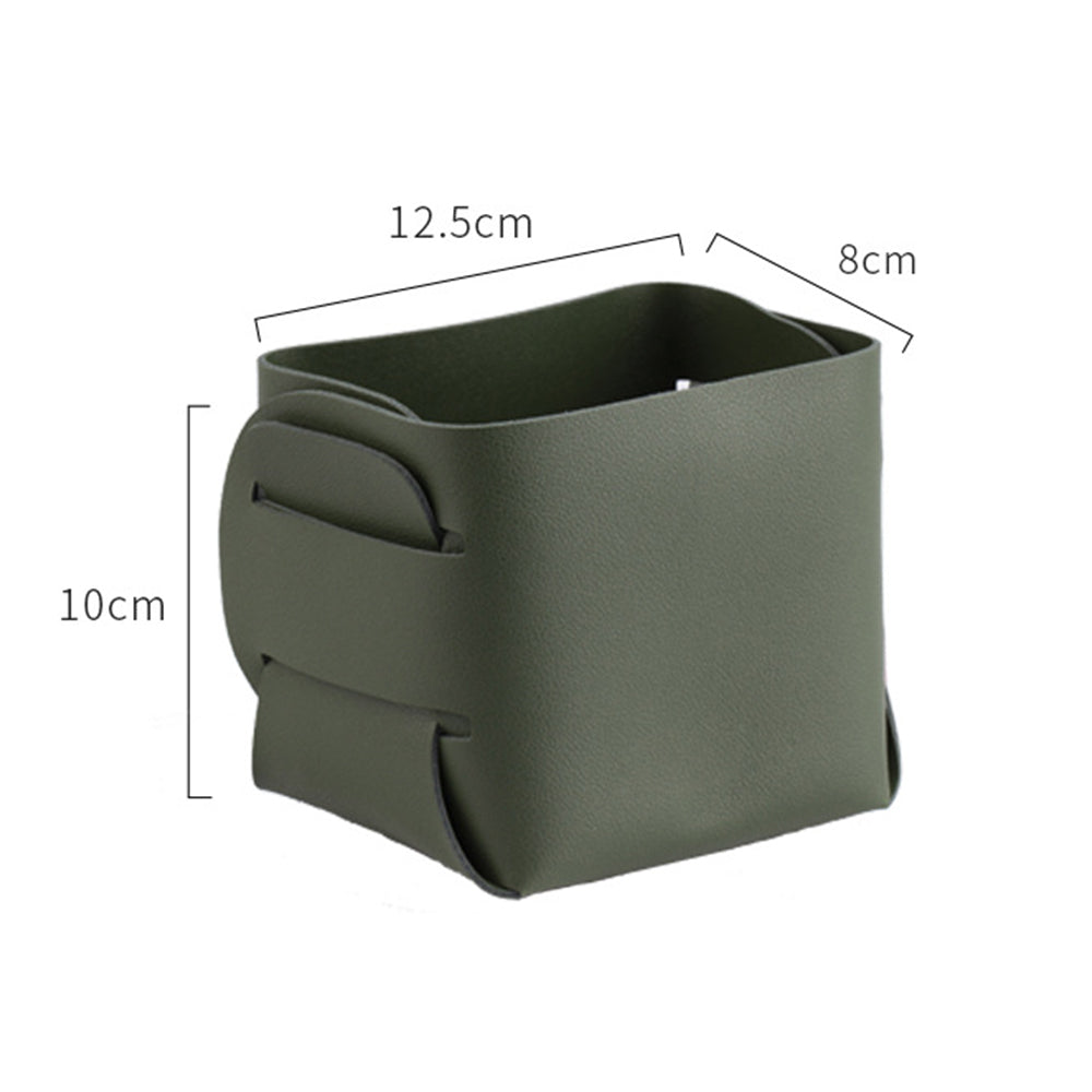 2X Makeup Brush Organizer Desktop Storage Leather Basket Pen Storage Bag Green