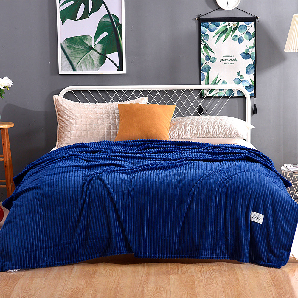 180x200cm Flannel Throw Blanket Bed Throws Blanket Sofa Blanket Blue