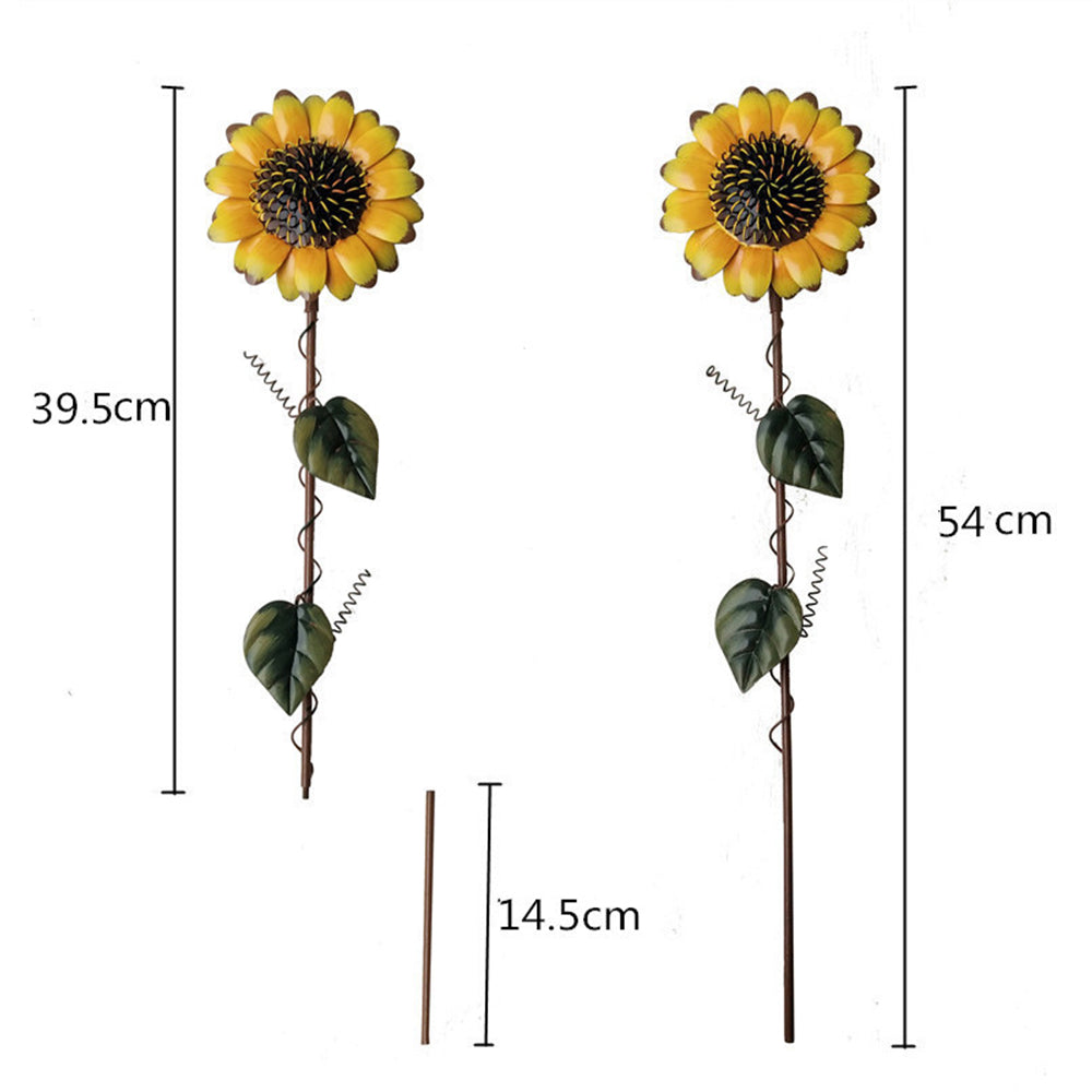 2Pcs Shaking Head Sunflower Garden Statues Metal Yard Stakes Flower Bed Decor