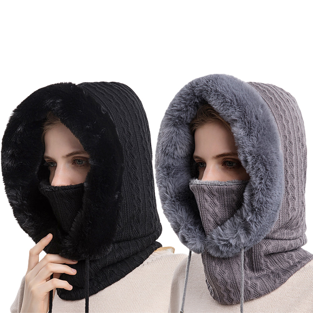 Women Winter Neck Warmer Hat Ski Face Mask Black Grey