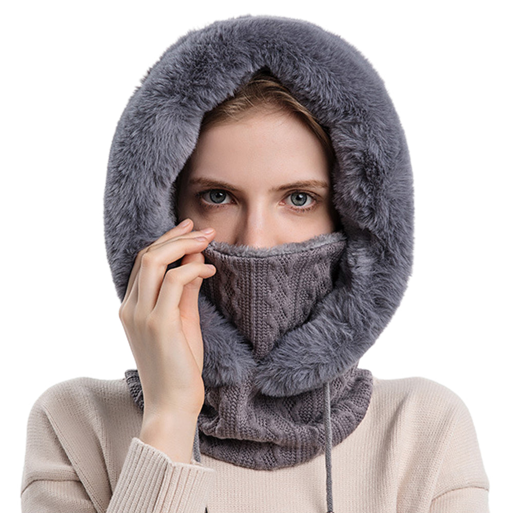 Women Winter Neck Warmer Hat Ski Face Mask Black Grey
