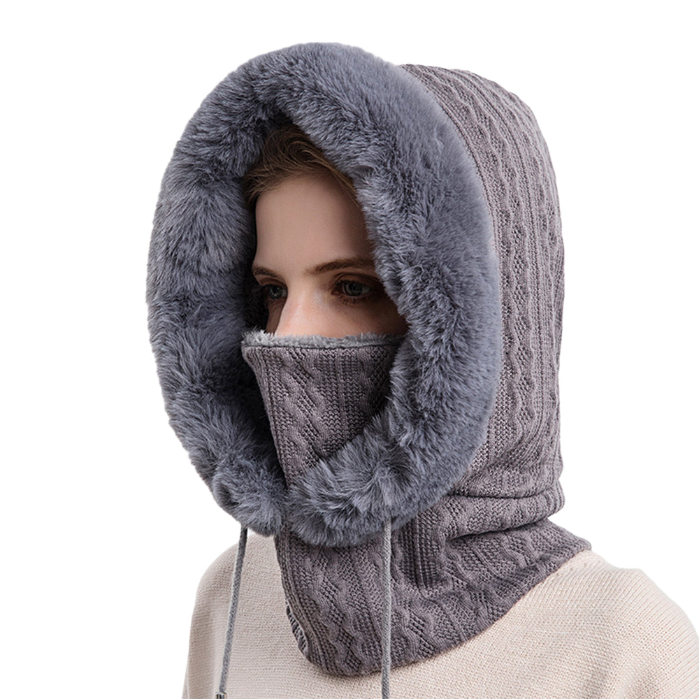 Women Winter Neck Warmer Hat Ski Face Mask Black Grey