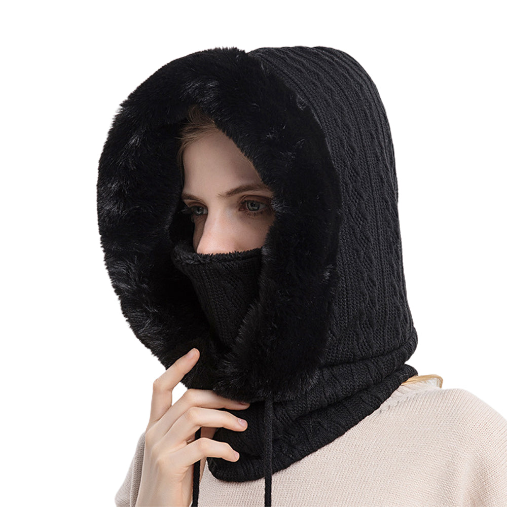 Women Winter Neck Warmer Hat Ski Face Mask Black Grey
