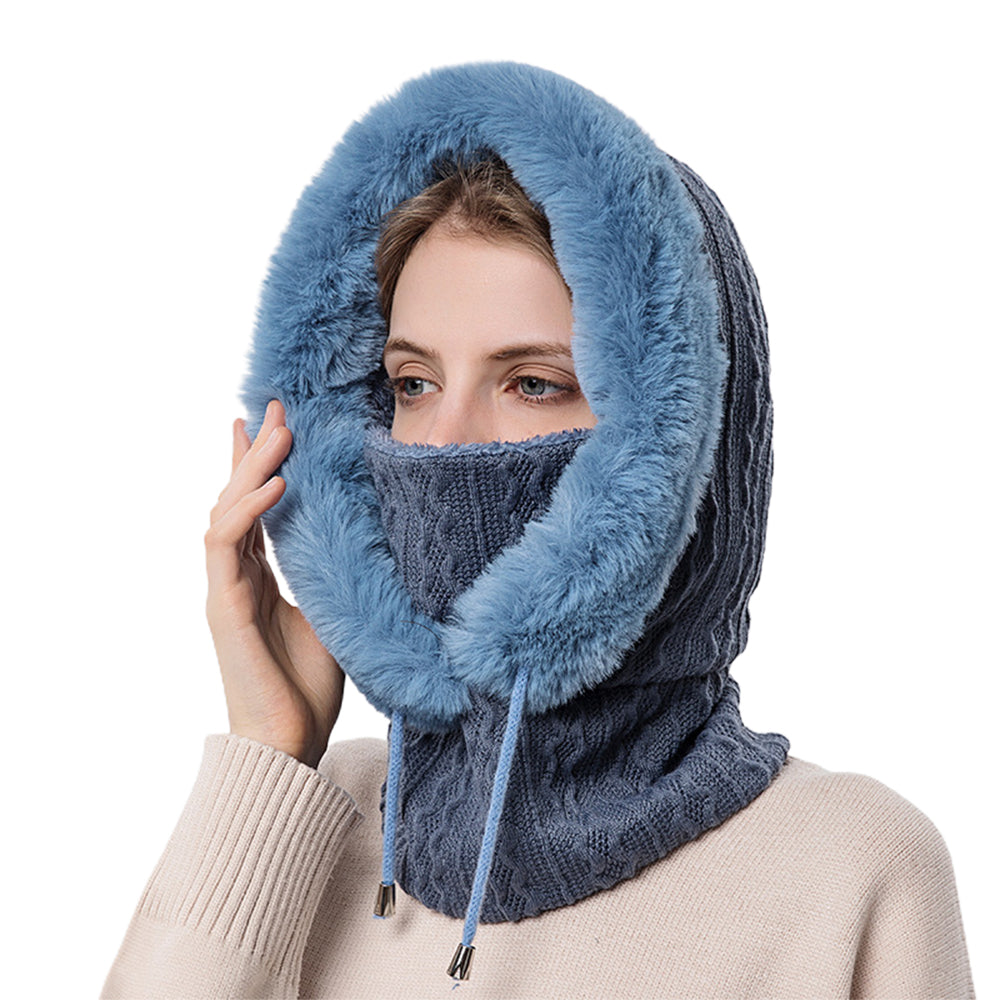 Women Winter Neck Warmer Hat Ski Face Mask Navy Blue Khaki
