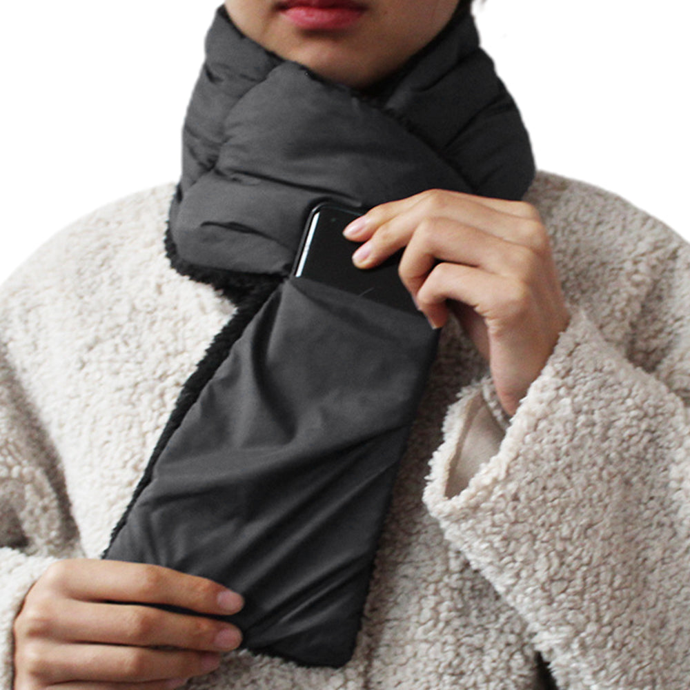 2X Unisex Scarf Neck Wraps with Mobile Phone Storage Bag Grey Green