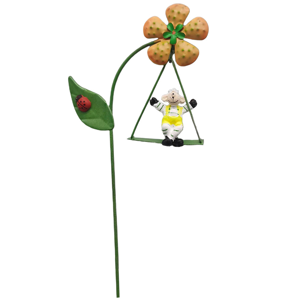 2X Metal Swing Animal Figurines for Pot Plants Pink Orange