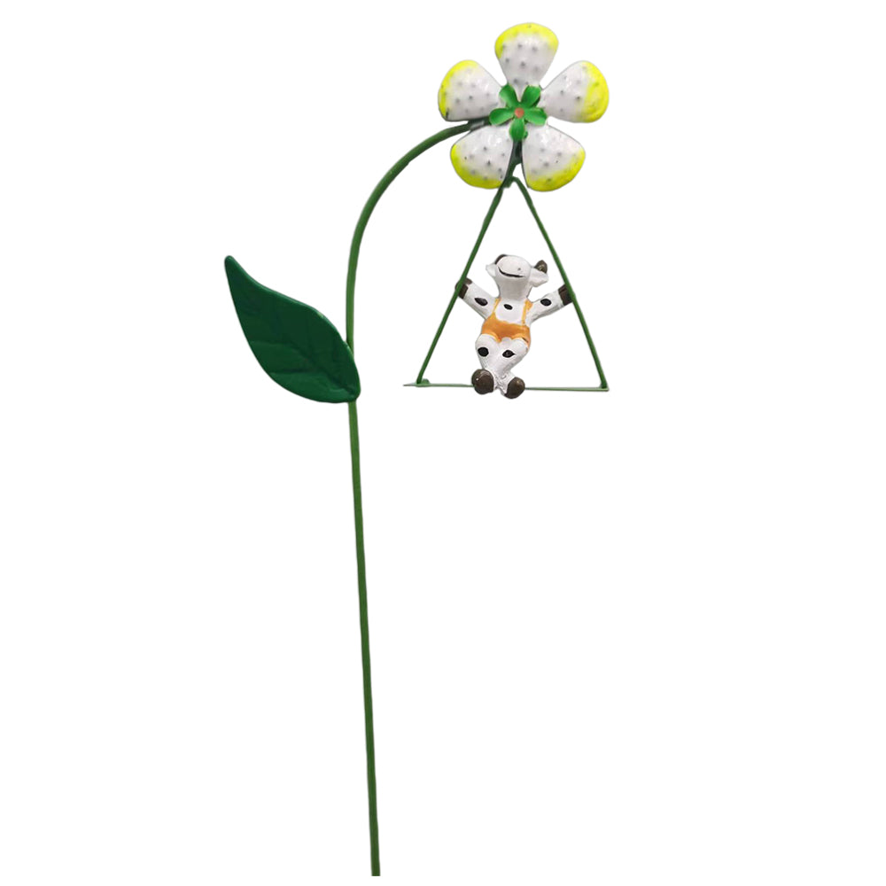 2X Metal Swing Animal Figurines for Pot Plants White Yellow