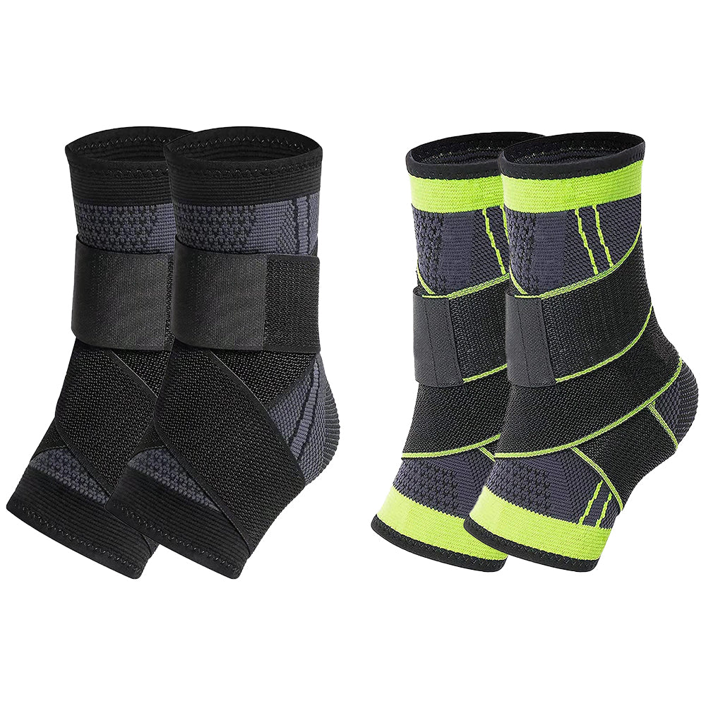 Two Pairs Gym Ankle Support Brace Ankle Sleeve Black Green S Size
