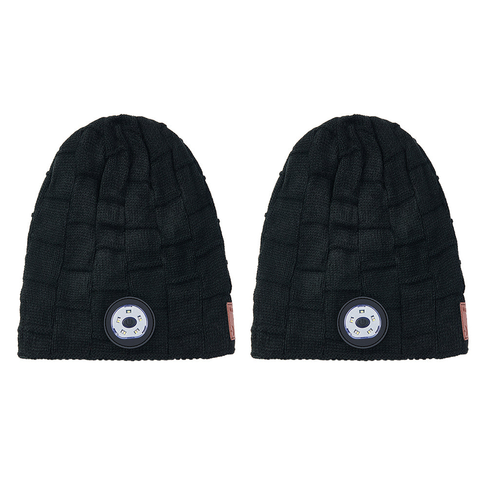 2X Wireless Bluetooth Headphone Beanie LED Lights Hat Black