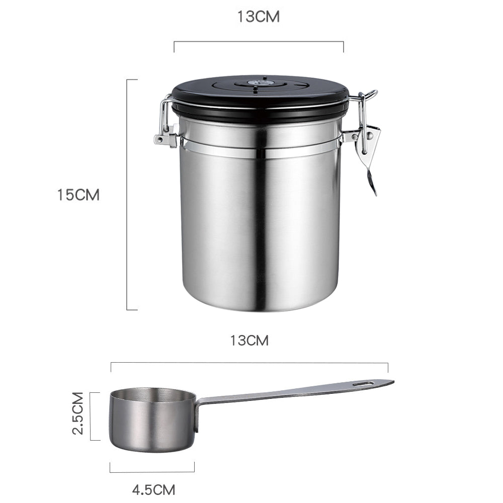 Stainless Steel Airtight Coffee Bean Canister with Spoon