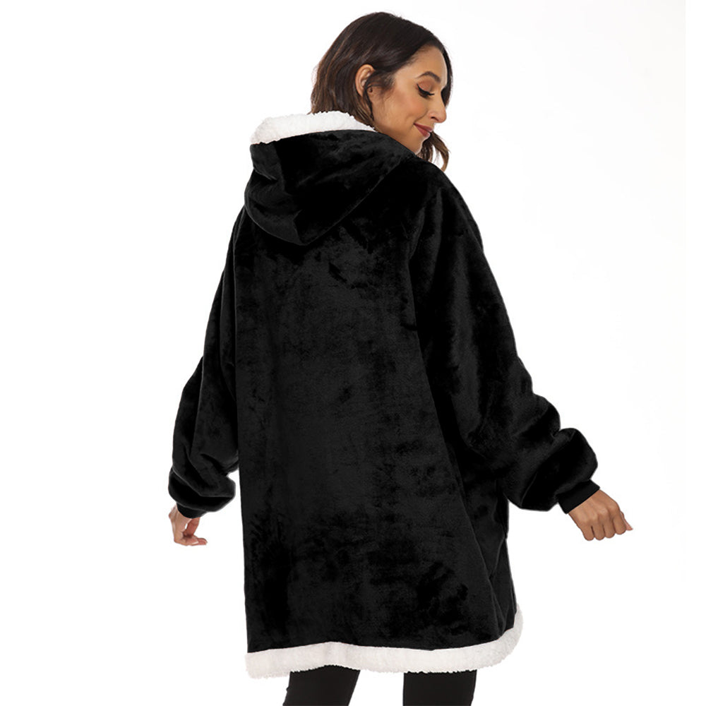 Sherpa Hoodie Blanket Hooded Blanket Oversized Wearable Throw Blanket Black