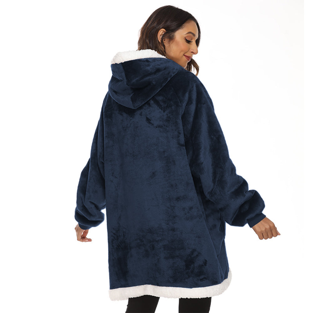 Sherpa Hoodie Blanket Hooded Blanket Oversized Wearable Throw Blanket Navy Blue