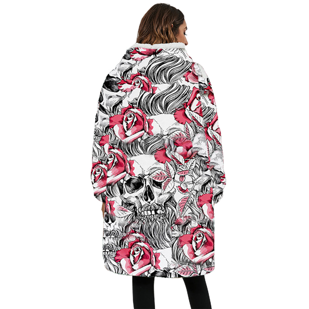 Sherpa Hoodie Blanket Skull Print