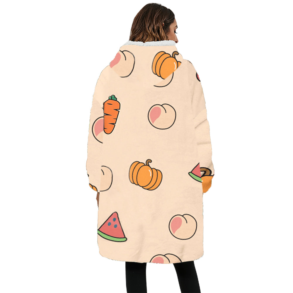 Sherpa Hoodie Blanket Fruit Print