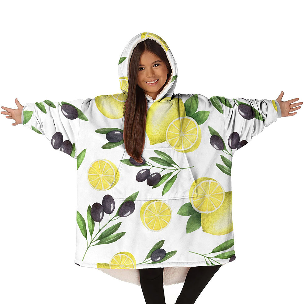 Sherpa Blanket Hoodie Blanket Lemon Print