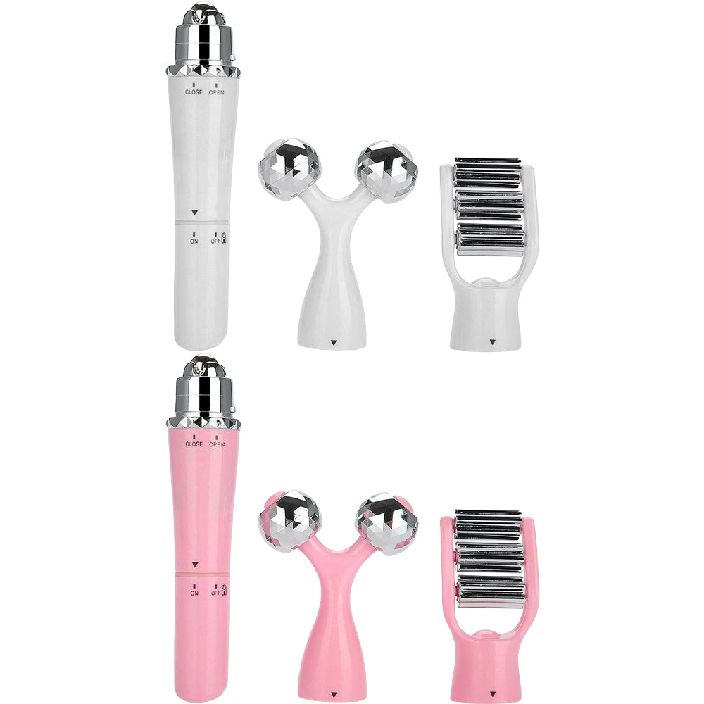 2X Electric Face Roller Massager White Rose Red