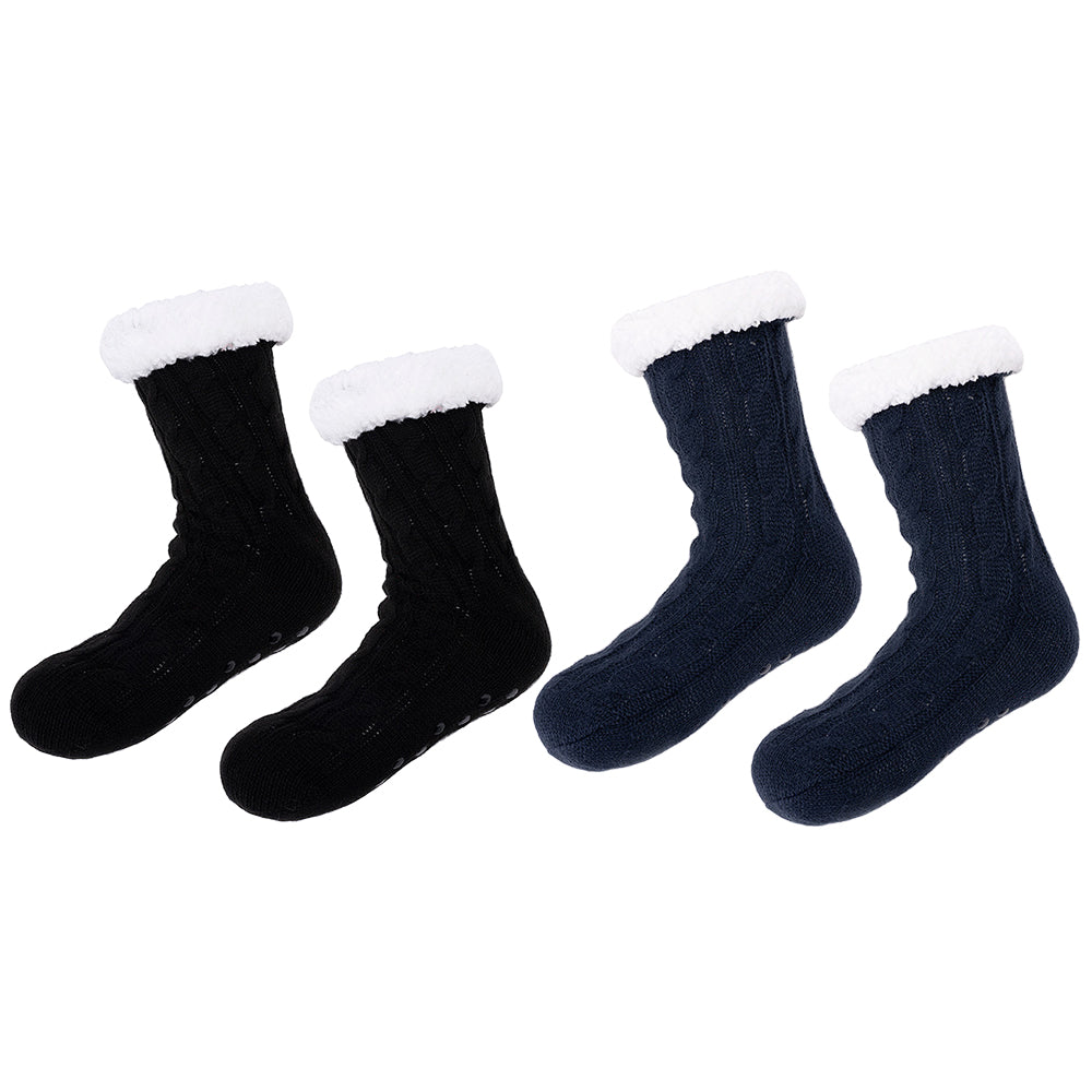 Two Pairs Thickened Adult Warm Sleep Socks Black Navy Blue