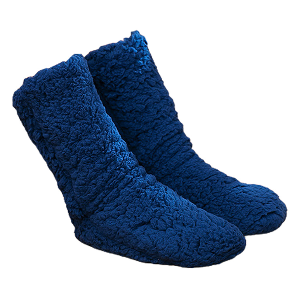 Two Pairs Winter Plush Slipper Socks Black Navy Blue