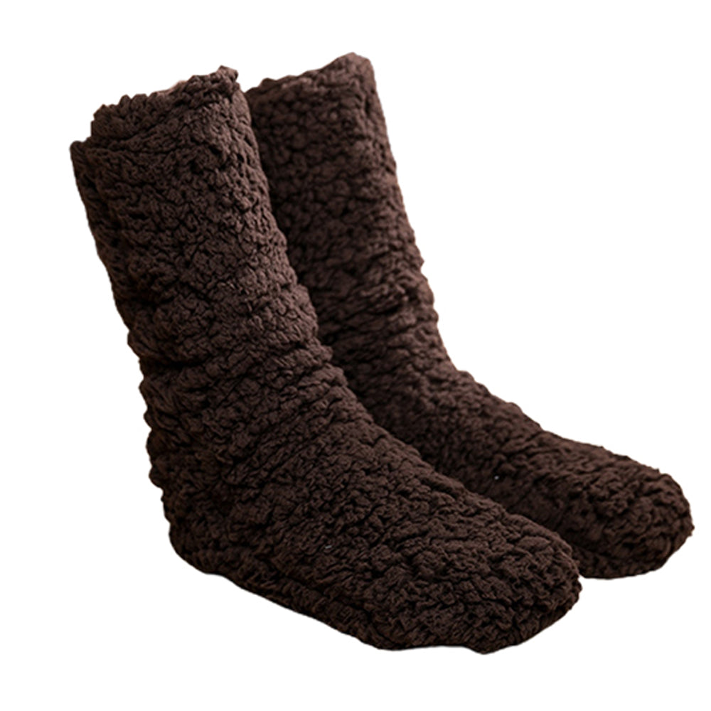 Two Pairs Winter Plush Slipper Socks Black Coffee