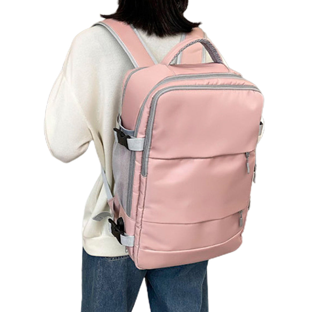 Water Resistant Travel Backpack with USB Port Pink