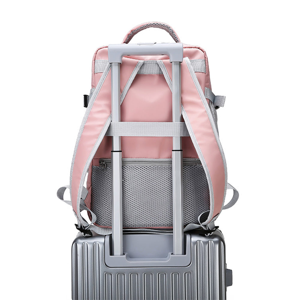 Water Resistant Travel Backpack with USB Port Pink
